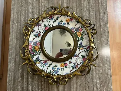 Buy Unique Antique Burleigh Ware Floral Porcelain & Ornate Brass Convex Wall Mirror • 200£