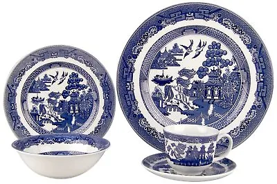 Buy Victorian Style Johnson Brothers Blue Willow 5 Piece Dinnerware Set - NIB • 57.19£