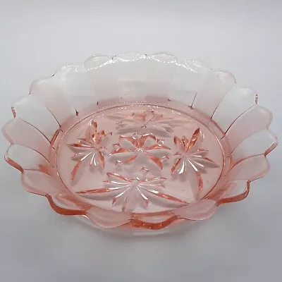 Buy Art Deco Pale Pink Sowerby  Worcester  Glass Dish/Bowl Partly Frosted Wavey Rim • 12.95£