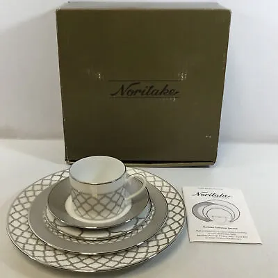 Buy Noritake 1717L White Gray Round Eternal Palace Dinnerware Place Setting 5 Piece • 123.28£