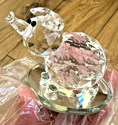 Buy Elephant - Crystal Glass Ornament -Mirror Base 2.5inches Long Trunk To Tail • 14£