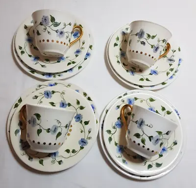 Buy Vintage China Tea Set. Blue/Grey Floral. Hand Painted M Rawcliffe Rishton • 18£
