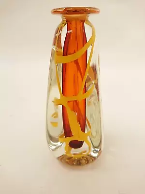 Buy Vintage Rare Unique Heavy Art Glass Bud Vase Signed Orange Yellow Collectible • 50£