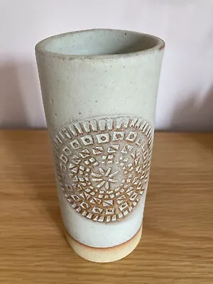 Buy Vintage MCM Padarn Pottery Welsh Studio Embossed Cylinder Vase Geometric • 12£