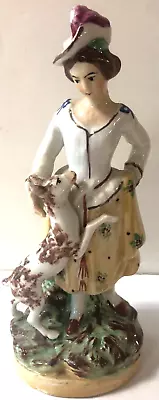 Buy Vintage Staffordshire Ware - England - Porcelain - Figurine Lady With Dog • 66.10£