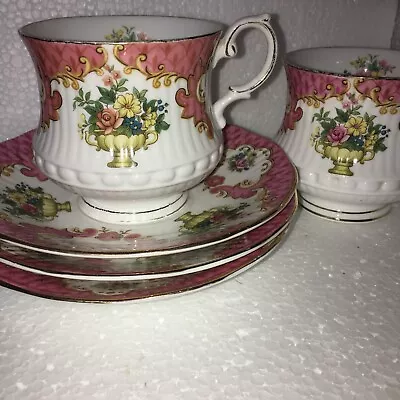 Buy Vintage Queens Rosina Bone China Cups And Saucers Pink Floral • 13.99£