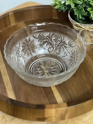 Buy Vintage Anchor Hocking Sandwich Glass Clear Scalloped Serving Bowl Floral 7.5” • 6.64£