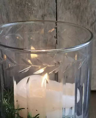 Buy Etched Glass Hurricane Candle Holder, Round Clear Glass Pillar Candle Pot • 20£