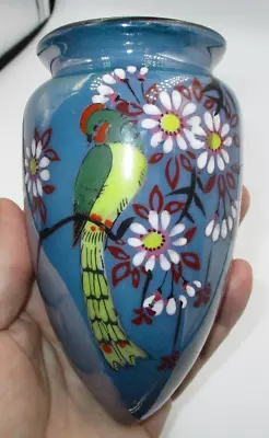 Buy Vintage Blue Lusterware Wall Pocket Ceramic Vase Parrot Florals Made In Japan • 15.99£