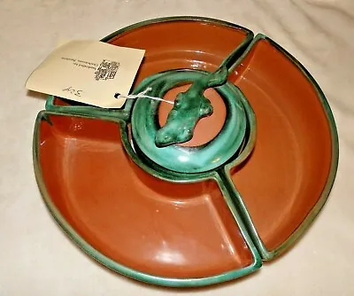 Buy Redware Art Pottery USA Serving Set Green Drip Lizard Chameleon Lid Unique! • 43.16£