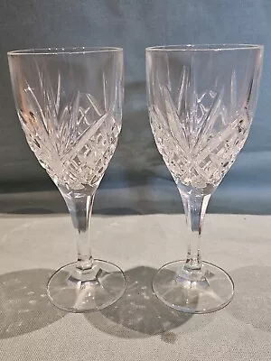 Buy Royal Doulton Set Of 2 Crystal Criss Cross Fan Cut Faceted Stem Wine Glasses GC • 19.99£