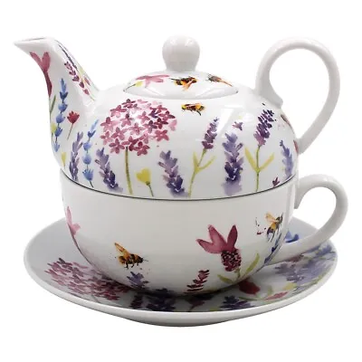 Buy Lavender & Bees Flower Tea For One Teapot Cup And Saucer Set Gift Boxed • 20.95£