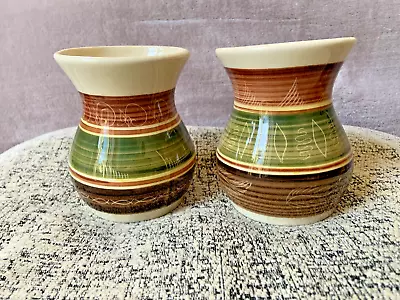 Buy 2 Vintage Dragon Pottery Rhayader Wales Small Vases Pots Brown/Green Studio • 11.99£
