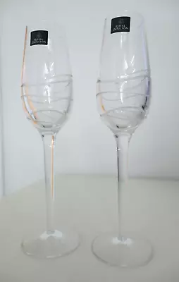 Buy Royal Doulton Linear Wave Champagne Flutes Glasses Pair New Boxed • 39.99£