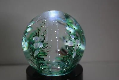 Buy Okra White Floral Clear Glass Paperweight  With Green Fern Leaves Ltd. Ed. • 99£
