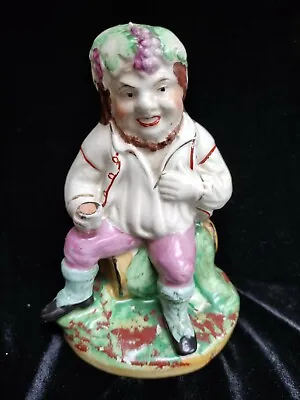 Buy RARE Antique Staffordshire Pottery Male Figurine Sitting On A Barrel Grapes Hat • 22.99£