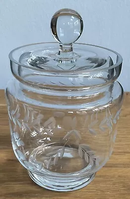 Buy Vintage Etched Clear Glass Condiment Jam Honey Jar With Lid • 5.95£