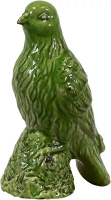 Buy Urban Trends Ceramic Bird Figurine On A Tree Stump Gloss Finish Olive Green • 29.99£