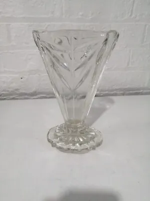 Buy Pressed Heavy Glass Fan Vase Art Deco 24cm Antique   Exc. Condition • 5.99£