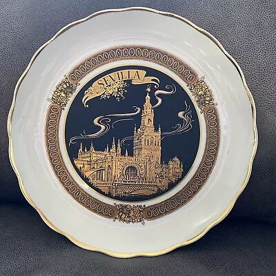 Buy Sevilla Seville 10” Spanish Plate Gold White Black Porcelain Cathedral Spain • 5£