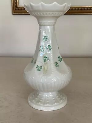 Buy Belleek Footed Vase Shamrocks Scalloped Crown Shape Top Green Mark 8 3/8” • 33.62£
