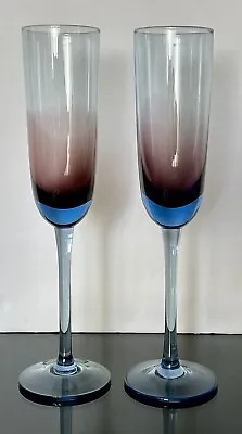 Buy Set Of 2 Vintage Crystal Amethyst Champagne Flutes Glasses • 42.63£