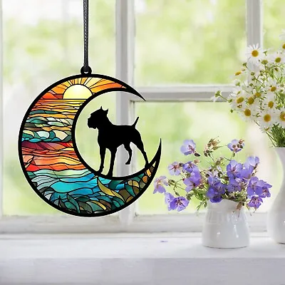 Buy Pet Memorial Gifts Stained Glass Window Hanging Decor Dog Moon Suncatcher Tag • 3.59£