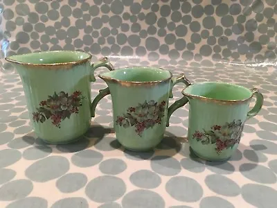 Buy Set Of 3 Vintage Jugs By George Clews And Co. Green With Wild Flower Design • 15£