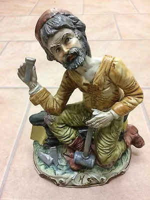 Buy CAPODIMONTE ITALY Large Ceramic Figure Figurine Man With Hammer & Nails. • 16.99£