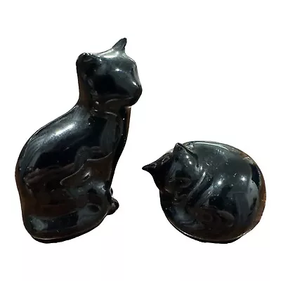 Buy Vintage Black Ceramic Cat Figures Glass Black MCM 70s Good Condition No Damage • 17.67£