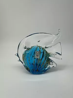 Buy Art Glass Fish Sculpture Paperweight MDINA Malta Blue/Yellow Original Sticker • 37.93£