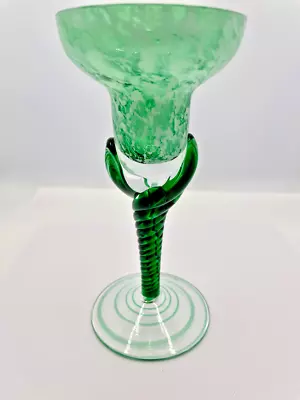 Buy Vintage Green Glass Candle Holder Twisted Stem Murano Style Handmade Glass Decor • 39.47£