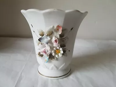 Buy White Pottery Vase Raised Floral Pattern 11.5cm • 12£