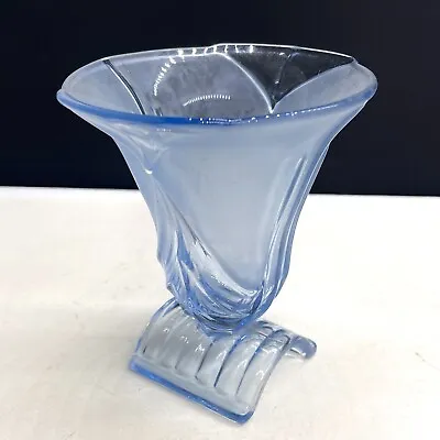 Buy Stölzle Czech Art Deco 1930's Blue Glass Footed Vase • 9.99£