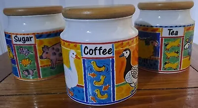 Buy Dunoon Farmyard Set Of 3 Tea Coffee Sugar Storage Jars By Jane Brookshaw *USED* • 24.99£