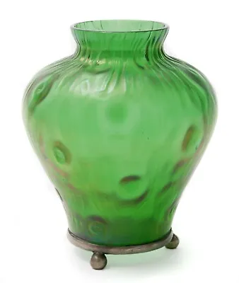 Buy Loetz Art Nouveau Rusticana Iridescent Green Glass Vase With Silver Plated Mount • 119.99£
