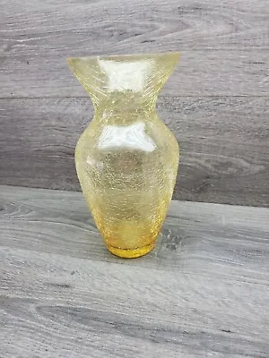 Buy Vtg Yellow Crackle Glass Vase 10  Tall Art Glass • 24.93£