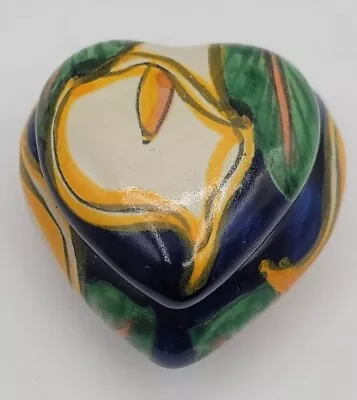 Buy Mexico Ceramic Heart Trinket Dish With Lid Talavera Style Pottery Bright Colors • 16.12£