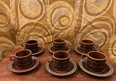 Buy Set Of 6 Hornsea Brown Pottery Cups And Saucers - Heirloom • 9.90£