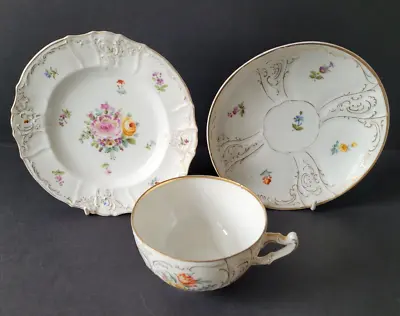 Buy Antique Trio Cup, Saucer And Plate,  French  Floral And Gilt Serves Pattern 5360 • 19£