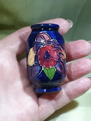 Buy William Moorcrofts ORCHID On Blue Ground TRUE Miniature 2 Inch Trade Sample Vase • 59.95£