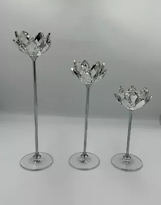 Buy 3 Pcs Floral Crystal Candle Holders Silver Glass Design Candlestick Dinner Party • 36.99£