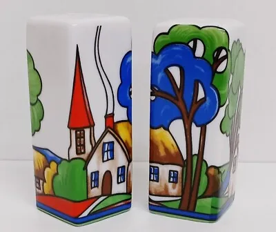 Buy Village Countryside Art Deco Salt Pepper Rectangular Ceramic Porcelain Set • 10.90£