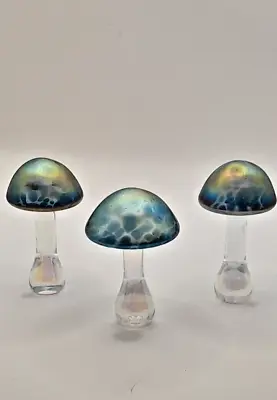 Buy Heron Glass Mushroom Set In Azure - Long Stems - Hand Crafted In Ulverston, UK • 48£