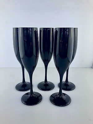 Buy Vintage Set Of 5 Libbey Black Amethyst Glass Champagne Flutes 8 3/4” • 36.51£