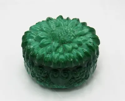 Buy Vintage Czech Malachite Glass Green Trinket Jewelry Box W/ Flower Lid Art Deco • 47.38£