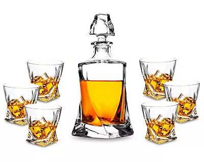 Buy Liquoe Decanter With 6 Twisted Whisky Glasses Set Christmas Gift For Men Dad • 65.99£