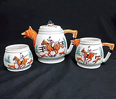 Buy Vintage Fox And Hounds Pottery Teapot. Sugar Bowl And Milk Jug • 16£