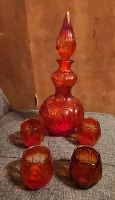 Buy MCM Empoli Red Amberina Corset Genie Bottle Decanter With Glasses • 408.21£