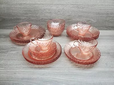 Buy Pink Depression Glassware Dinnerware Set Swirl Pattern Made In Mexico Set For 4  • 68.49£